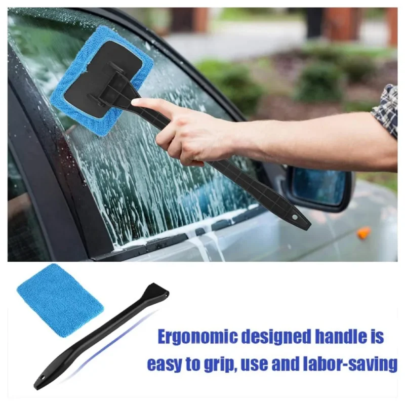 Car Window Cleaner Brush Kit Windshield Cleaning Wash Microfiber Towel Brush with Long Handles Tools Set for Car Accessories