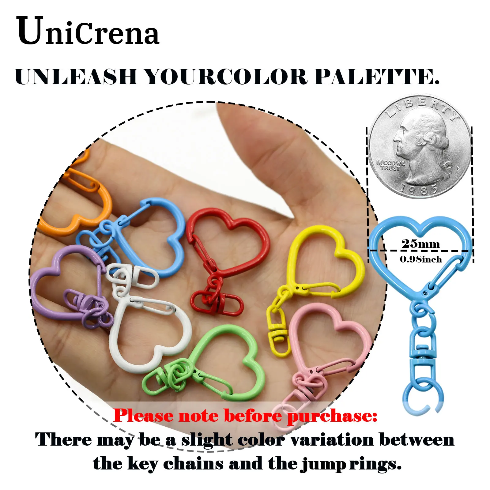 UniCrena Heart Shaped Keychain with Double Swivel & Jump Rings, Baked Paint Colorful Keychain for DIY, Jewelry Making, Bag Charm