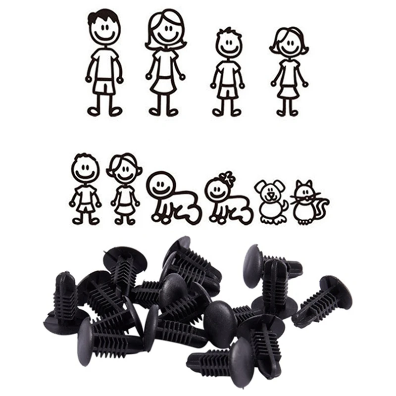 

16Pcs Plastic Rivets Clip 4Mm X 5Mm X 15Mm Black With 10Pcs Car Sticker Family With Pet Car Lucky Stickers Stickers