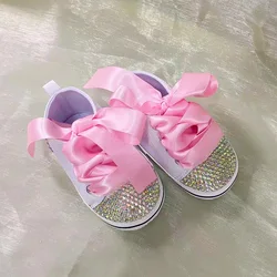 Dollbling Pearls Diamond Girly Toddle Sneakers Sparkle Beautiful Baby Girl Crib Shoes Handmade Design God Daugther Bithday Gift