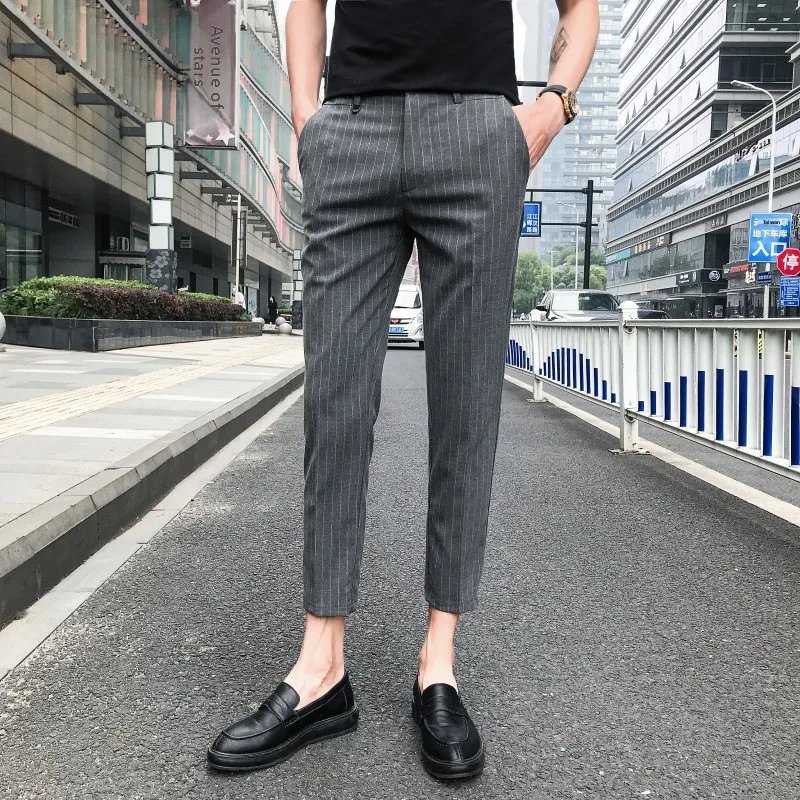 

Summer Men's Slim Fit Trousers Korean Sle Nine Points Suit Pants Thin Casual West Pants Harlan Sle mid Waist Elastic