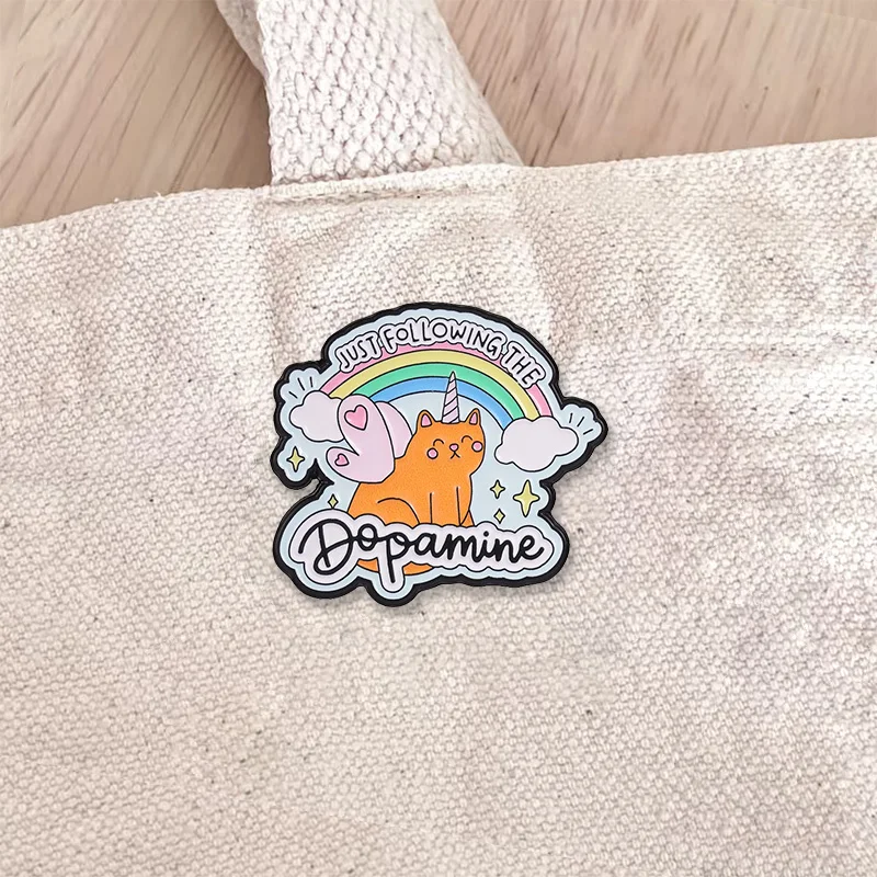 Just Following The Dopamine Enamel Badge Rainbow Unicorn Cat Sparkle Alloy Pin Brooch Jewelry Gifts For Happy Vibes Seekers
