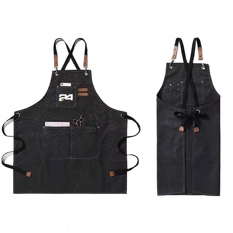 24 Logo Thickened Canvas Waterproof and Oil Proof Household Apron Kitchen Fashion High End For Cleaning Work Cooking