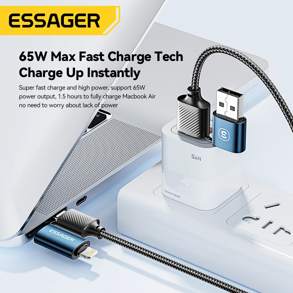 Essager 4 en 1 65W USB C a tipo C Cable de carga rápida Lightning para IPhone 15 14 13 Pro Max Xiaomi Huawei Cable cargador múltiple