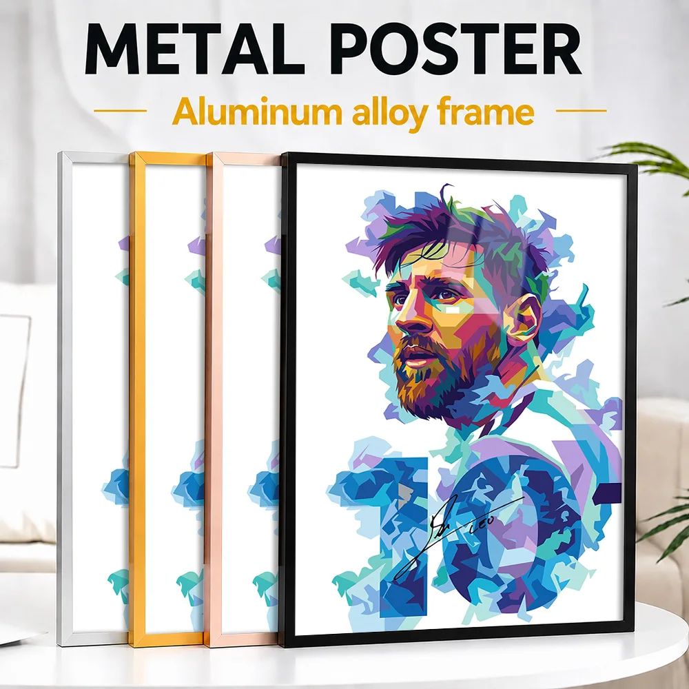 Lionel Messi Pop Portrait Framed Metal Poster Customized Geometric Illustration Wall Art For Sports Lounge, Football Fan Gift