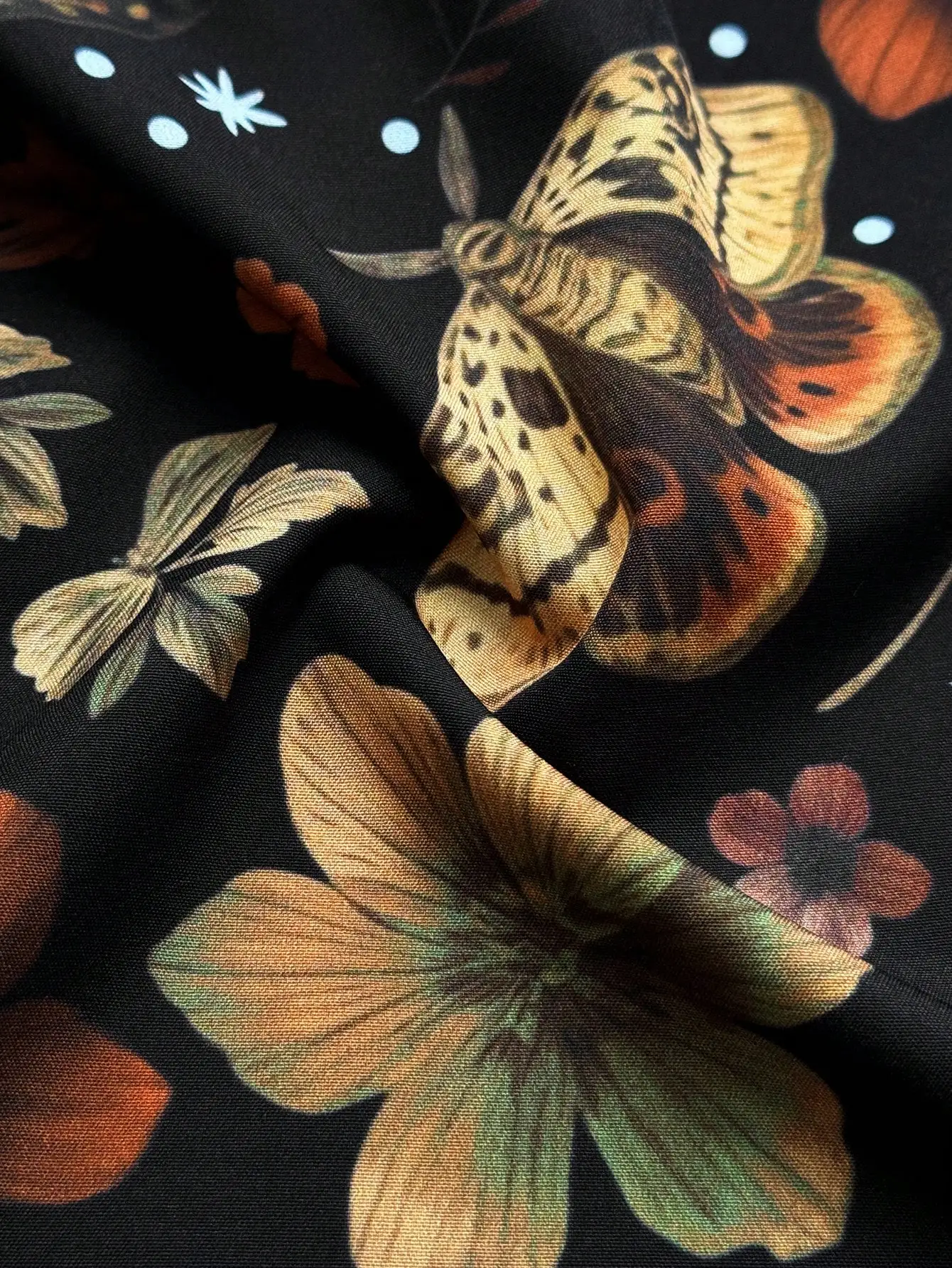 

Vintage Bohemian Floral Butterfly Print Loose Long Sleeve Blouse With Ruffle Trim
