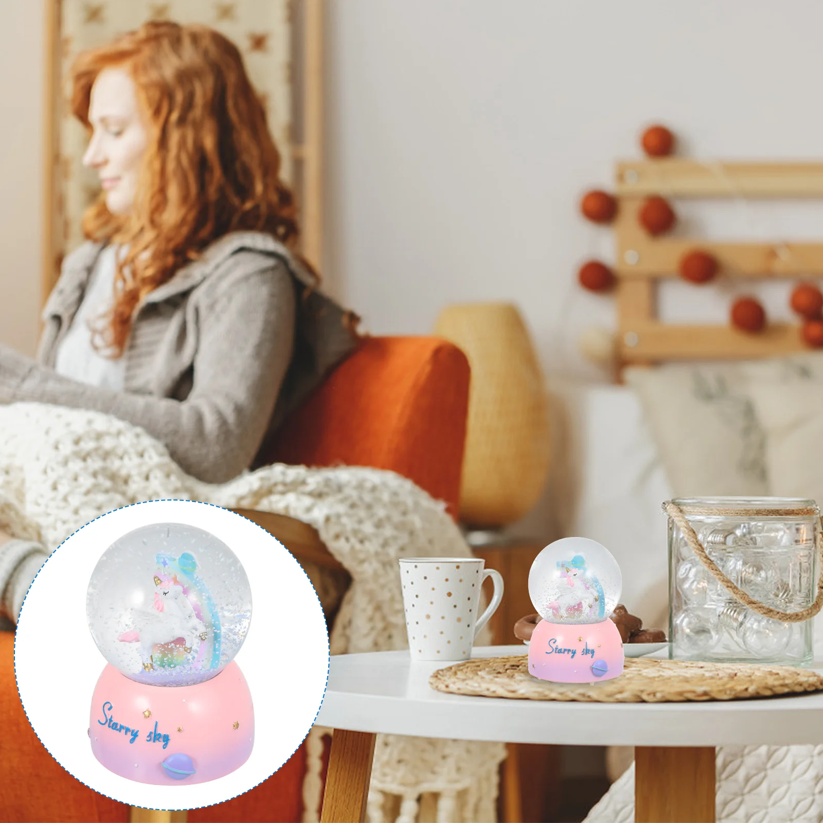 

Crystal Ball Music Box Unicorn Snow Globe Decorations Automatic Snowing Musical