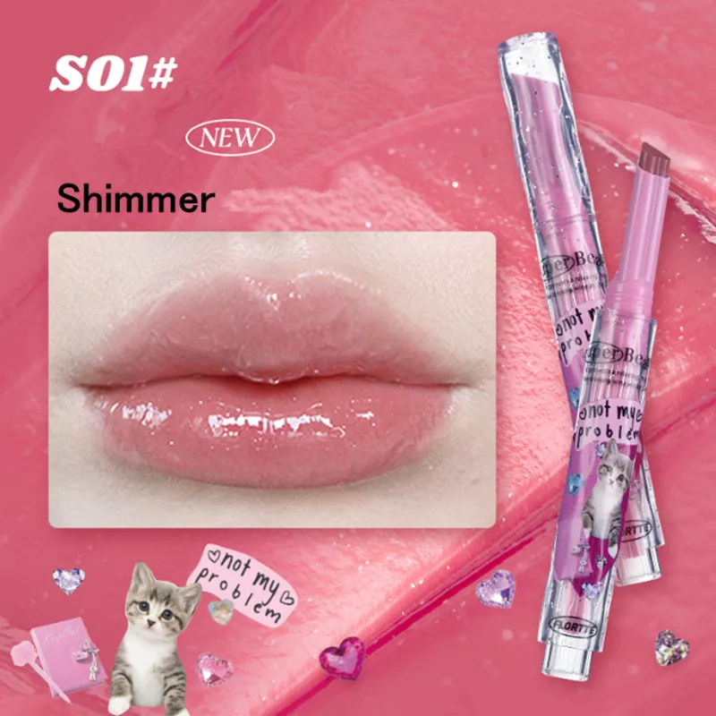 【New Arrival】FLORTTE Shimmer Lipstick Solid Lip Balm Moisturizing Water Gloss Lip Glaze