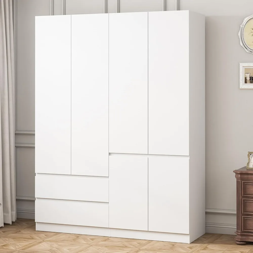 

Wardrobe Closet, Armoire with Drawers and Shelves, Armoires and Wardrobes with Hanging Rod, White Wooden Wardrobe Closet