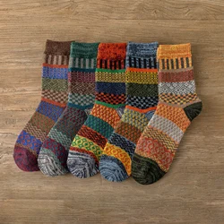 5Pairs/lot New Witner Men Socks Women Lover Socks Thick Warm Socks Vintage Sock Colorful Gift Free size EUR 37-43