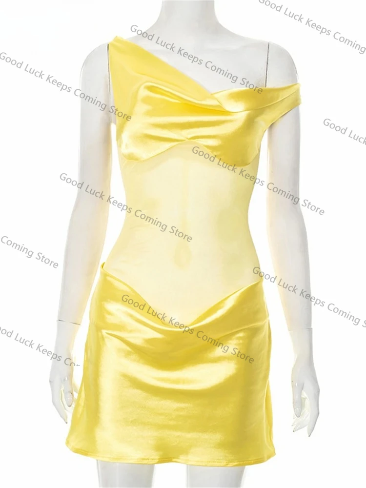 2025 Chic Fashion Sexy Elegant Satin Mini Sleeveless Skinny Night Club Dress Women 2025 Evening Party Summer Low Waisted Dress