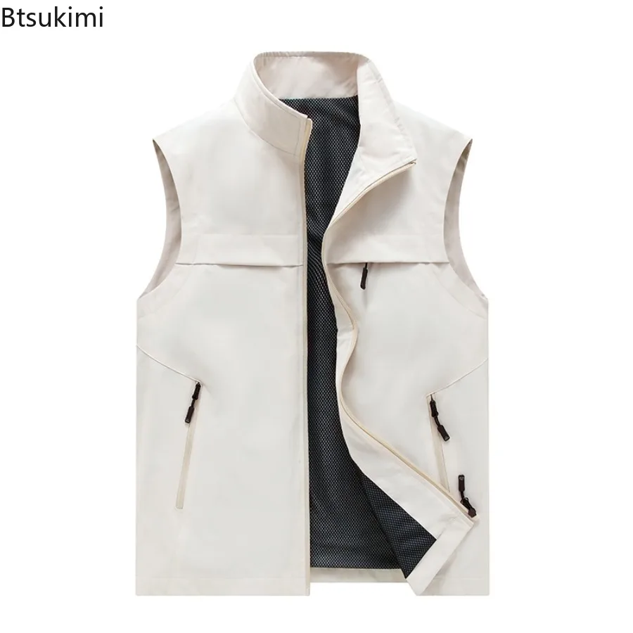 

Spring Summer Vests Men's Breathable Work Vest Outdoor Casual Sleeveless Zip Vest Jacket Male Hunting Camping Fishing Waistcoats