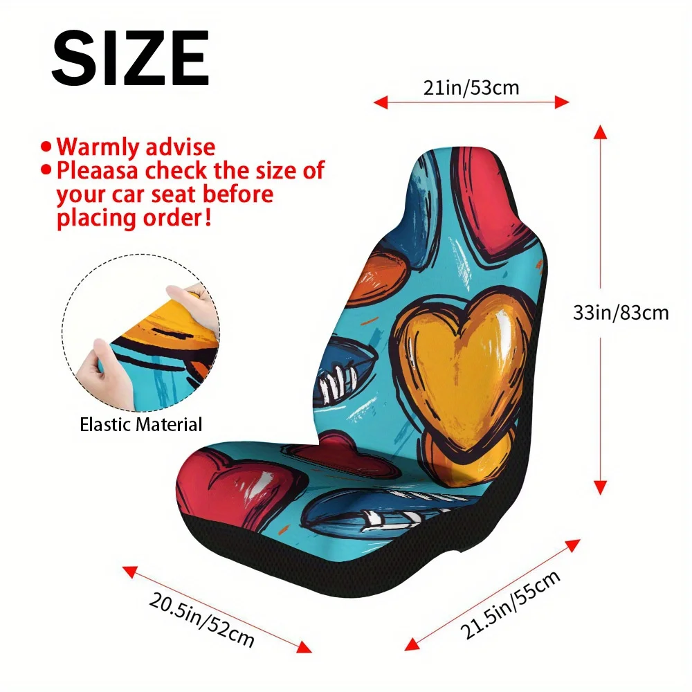 Set Of 2, Football Hearts Design Car Seat Covers For Valentine'S Day – Sturdy And Fashionable Complete Set For Front Seats, Fits