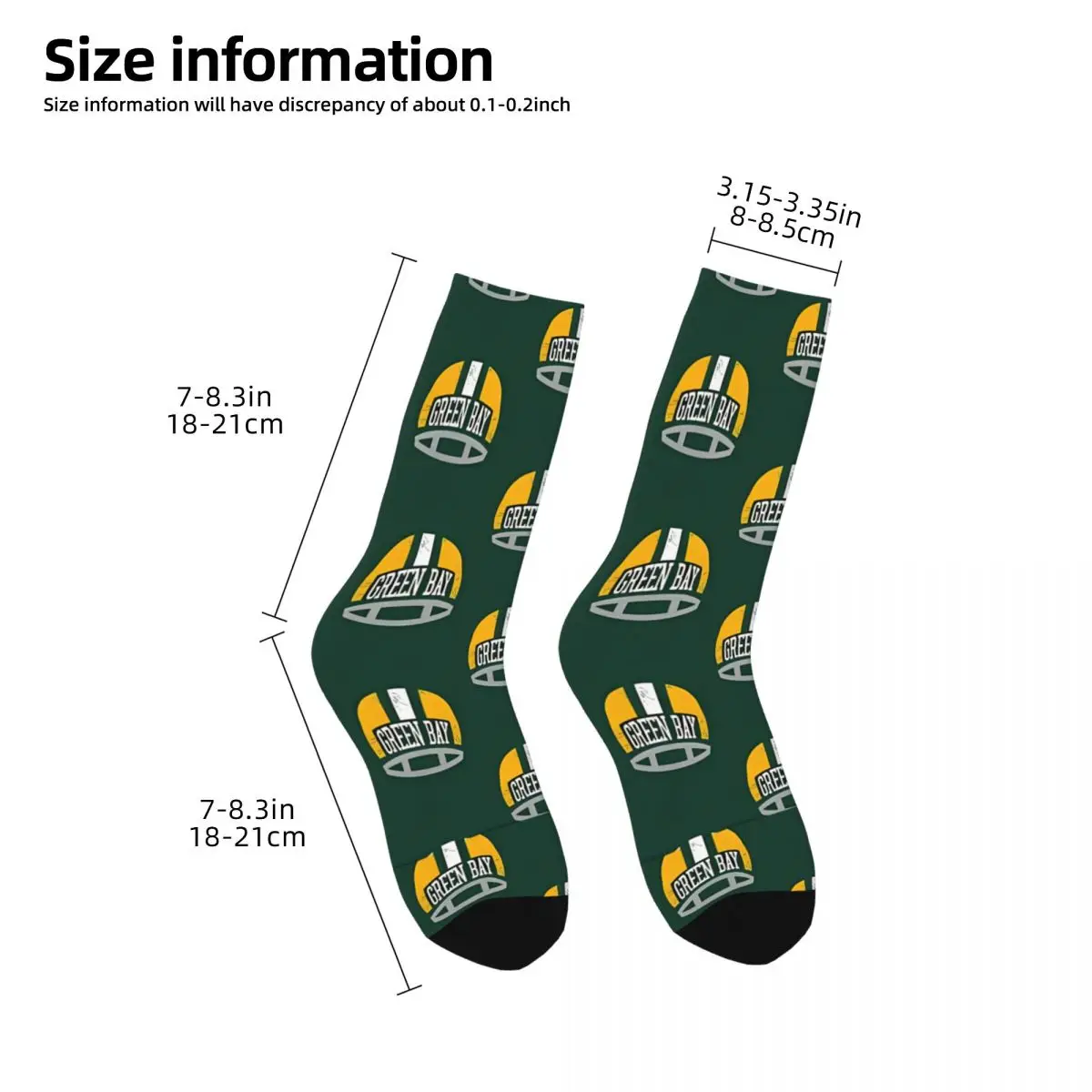 Funny Crazy Sock for Men Green Bay Helmet Vintage Quality Pattern Printed Crew Sock Casual Gift