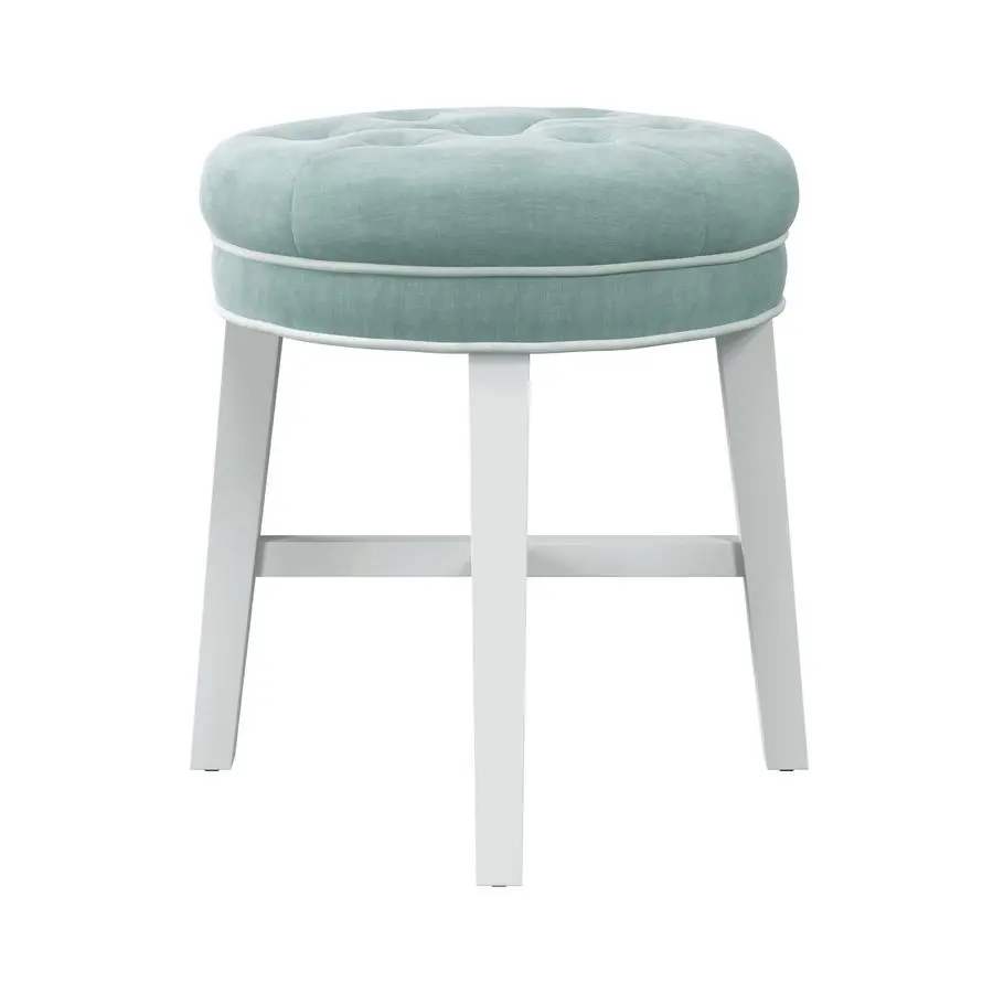 

Sophia Round Tufted Wood and Upholstered Backless Vanity Stool for Makeup Room or Bathroom, Spa Blue