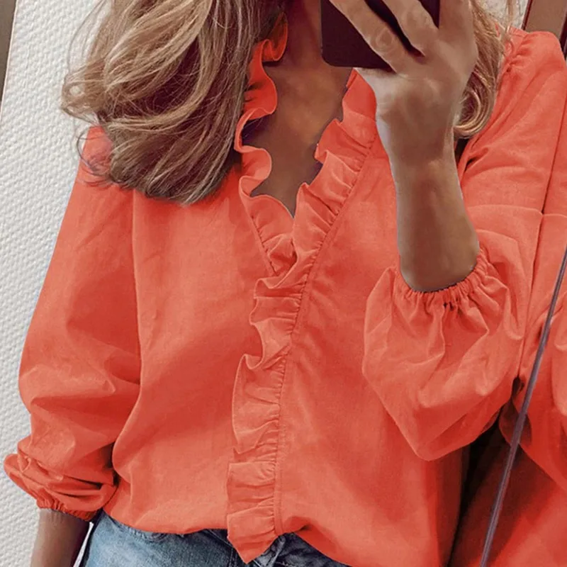 Hot Sale Womens Tops And Blouses Elegant Long Sleeve White Ol Shirt Ladies Solid Color Chemise Femme Blusa Feminina Streetwear