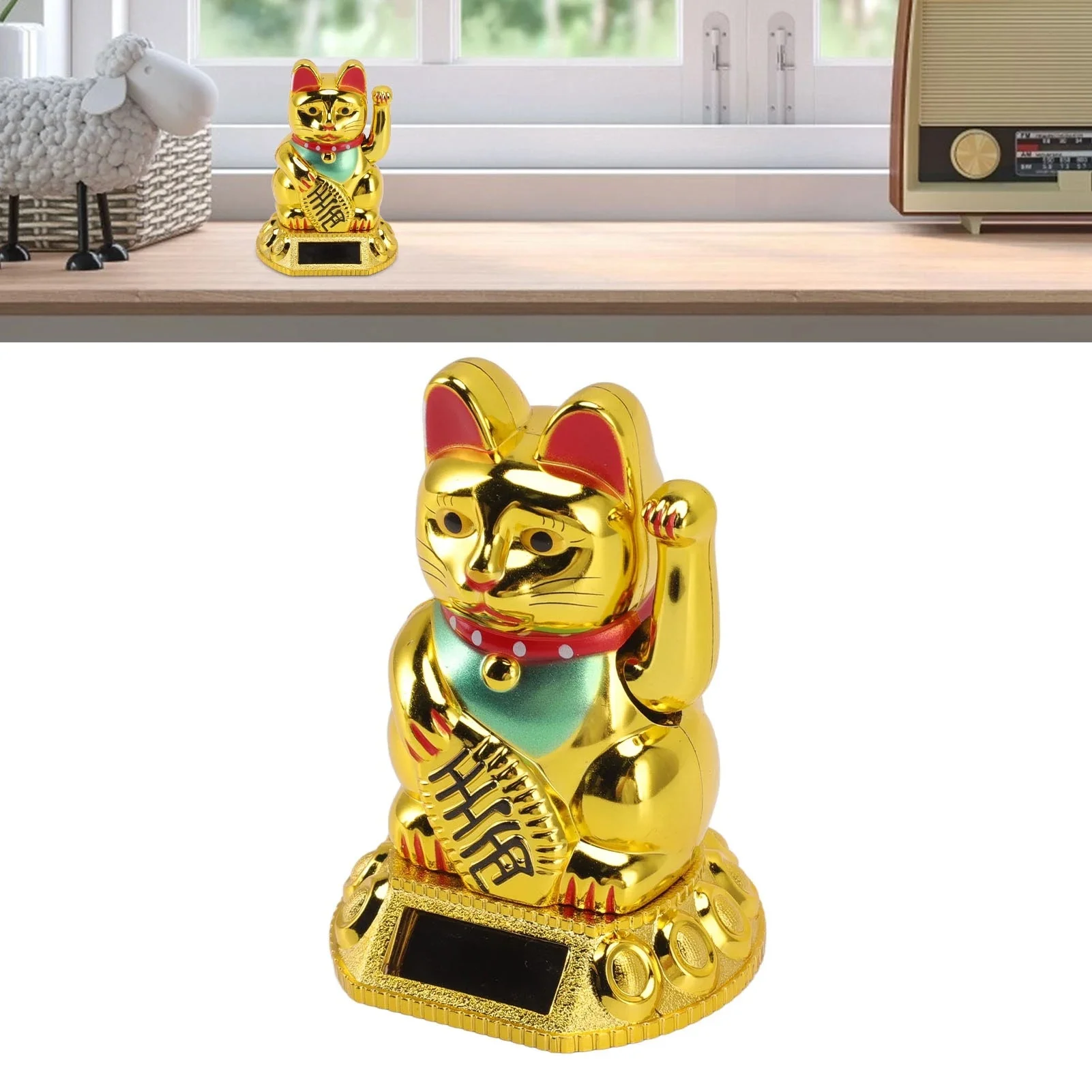 Gato de transporte de dinero dorado, gato de la suerte Manual con energía Solar, exhibición decorativa de plástico para tienda de coches, adorno de ilustraciones hecho a mano