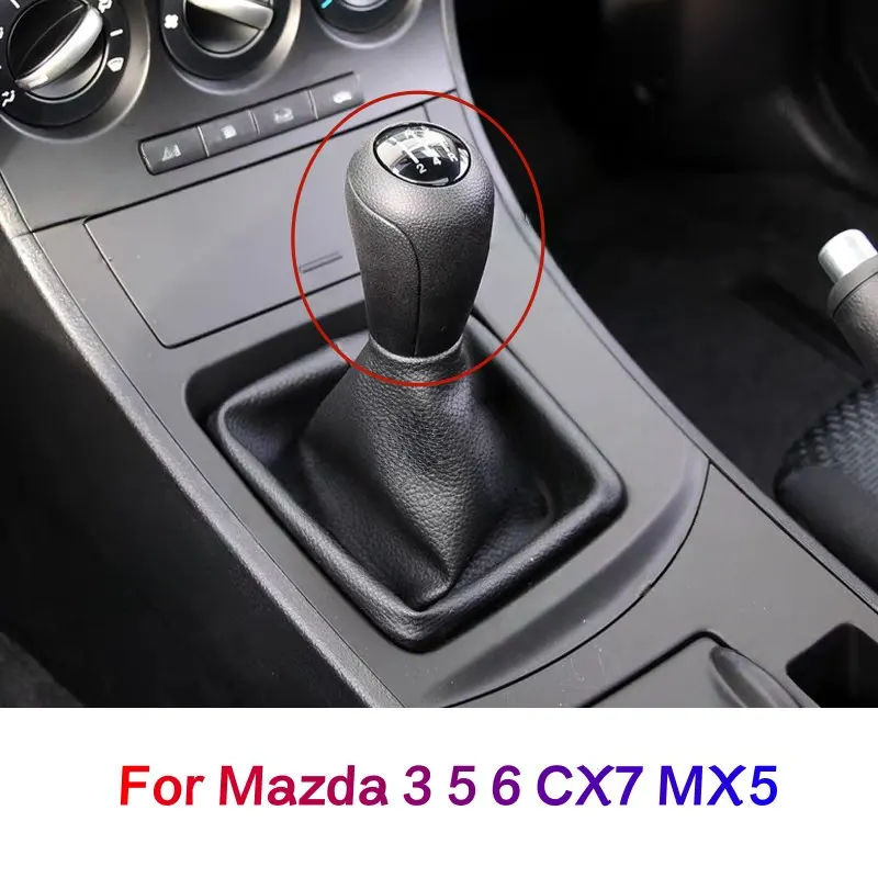 

For Mazda 3 BK BL 5 CR CW 6 II GH CX-7 ER MX-5 NC III 2005-2011 Leather Gear Knob Stick Shift 5 6 Speed Car Accessory