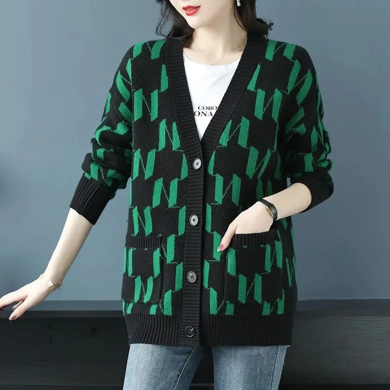 Primavera Autunno Nuovo Cappotto lavorato a maglia Donna Coreano Joker Cardigan allentato Lungo maglione di grandi dimensioni Giacca sottile in stile occidentale Temale Ttops