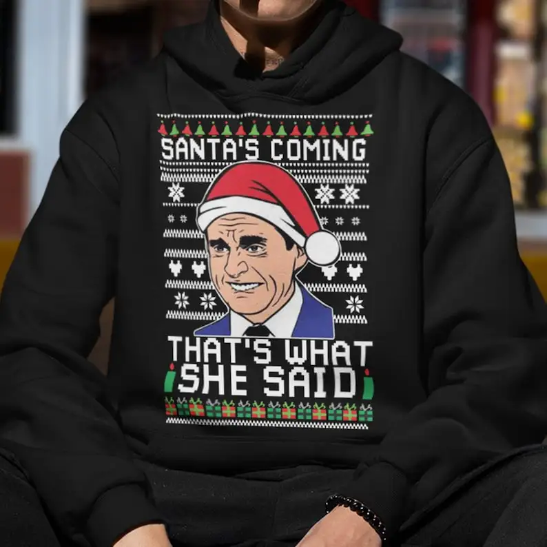 Santas قادم هذا ما قلت سترة سترة عيد الميلاد القبيحة مكتب سانتا قادم ذلك ما قلت للجنسين البلوز