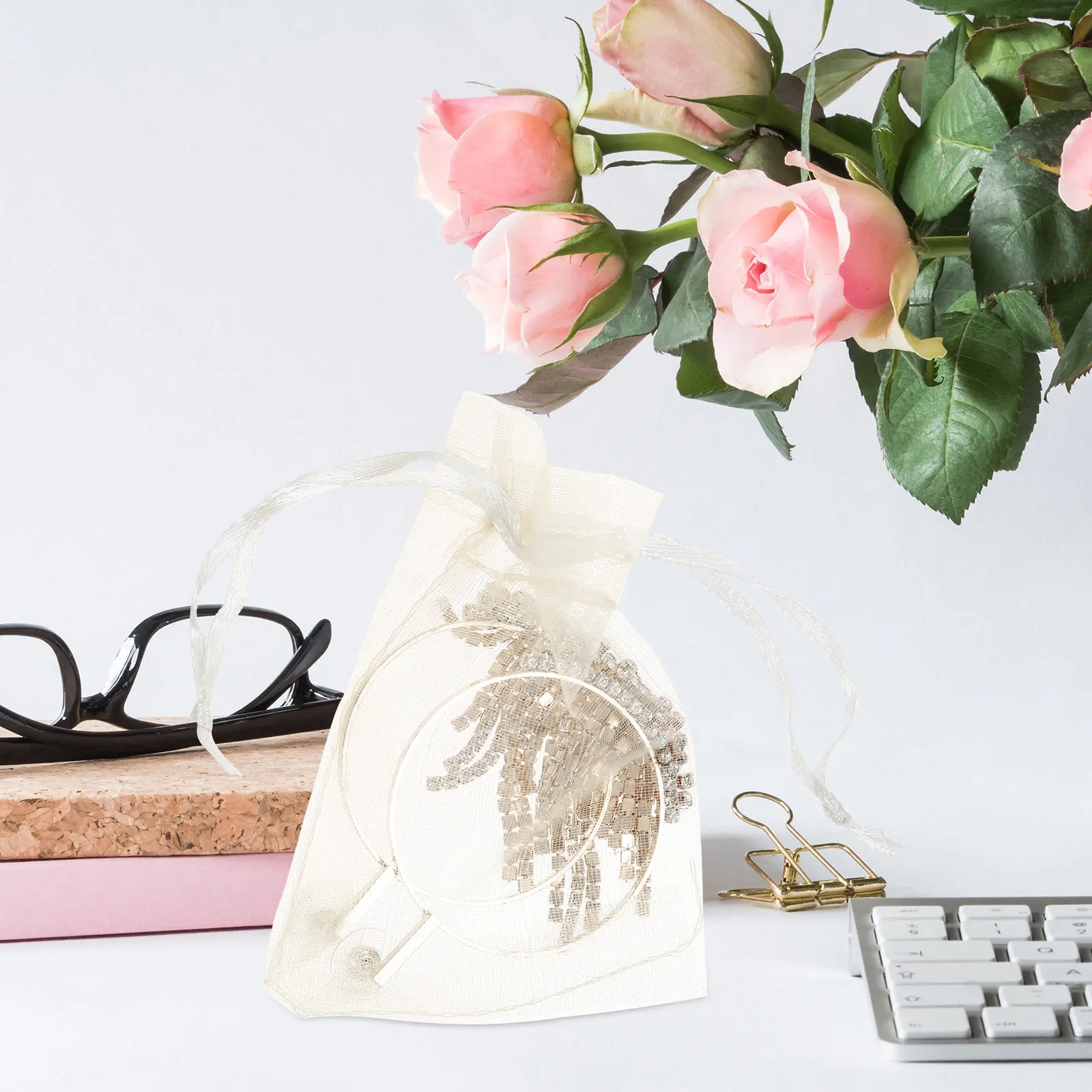 

100Pcs Wedding Favor Bags Organza Gift Drawstring Small Jewelry Mesh Bags Portable Reusable Storage Jewelry Bag