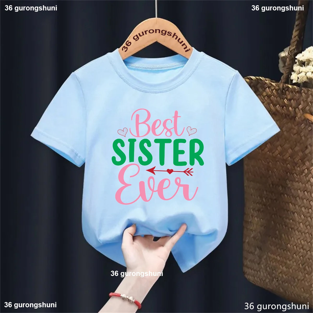 

Best Sister Ever Letter Printed Tshirt Girls Big Sister Again Kids Clothes Funny Kawaii Solid T-Shirt Summer T Shirt