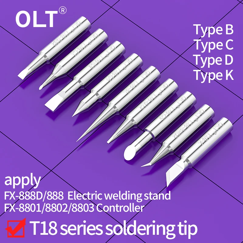 T18 Series Soldering Tips T18-B/I/BL/compatibility HAKKO FX-888 FX-888D FX-8801 FX-600 Lead Free Iron Nozzle Welding Handle