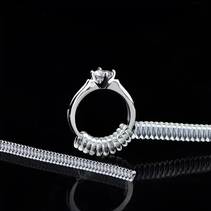 4/12pcs Ring Size Reducer Tools Spiral Spring Based Rings Adjust Invisible Transparent Tightener Resizing Tool Jewelry Guard