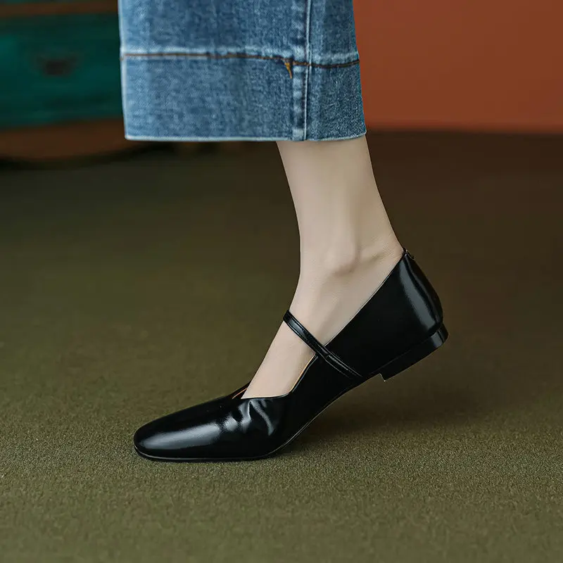 QUTAA 2024 Women Flats Spring Summer Round Toe Genuine Leather Mary Janes Mary Janes Office Lady Working Shoes Woman Size 34-43