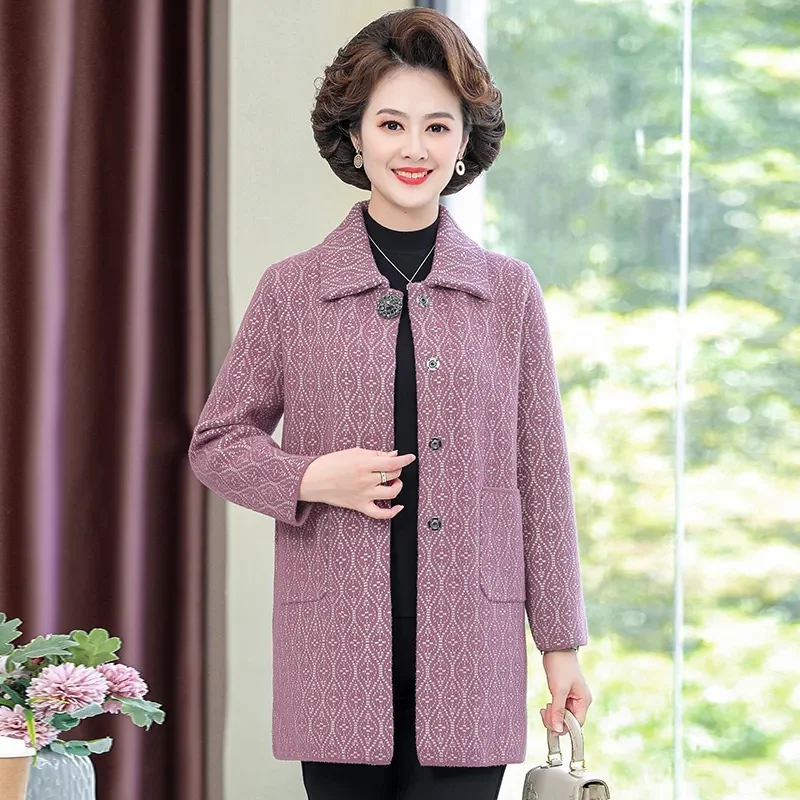 Middle Aged Mother Large Size 6XL Wool Blend Jacket Women Medium Long Styles Woolen Coat Winter Ladies Cardigan Woollen Overcoat