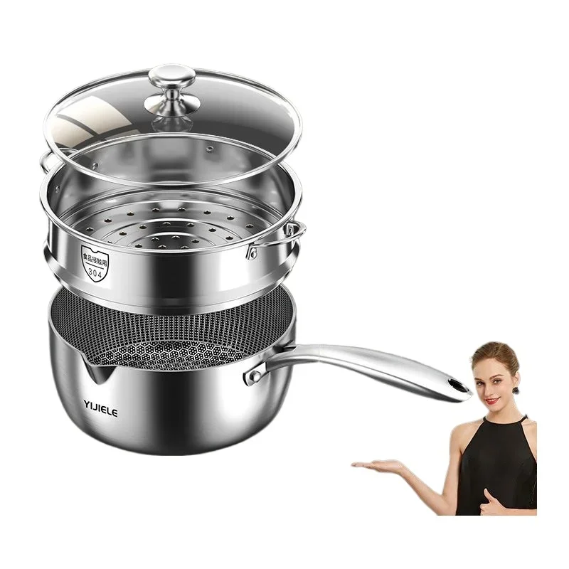 Snow Flat Pot 316L Stainless Steel Flat Bottom Pot Non-stick Multi-functional Baby Food Supplement Milk Pot