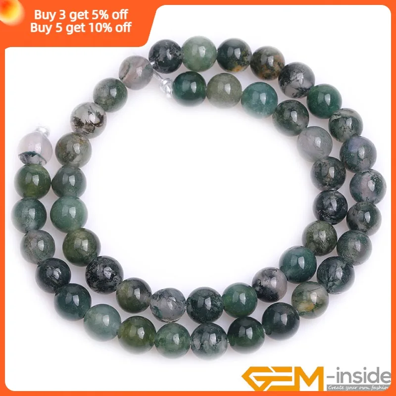 Natural 2mm Big Hole Moss Agates Round Bead For Jewelry Making Strand 15 inch DIY Fashion Jewelry Beads For Bracelet 6mm 8mm 10m