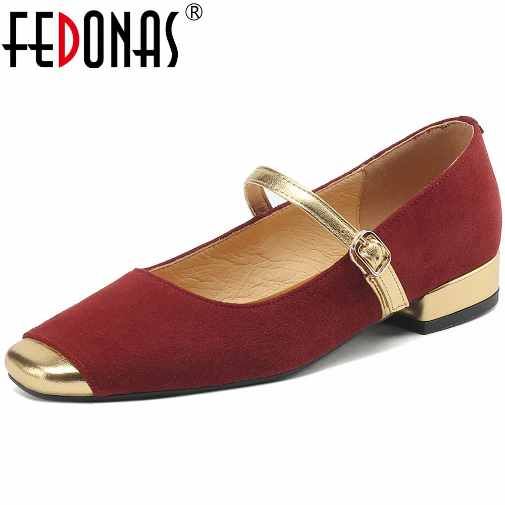 

FEDONAS Fashion Mixed Colors Women Pumps Low Heels Buckle Strap Genuine Leather Concise Casual Working Shoes Woman Spring Summer