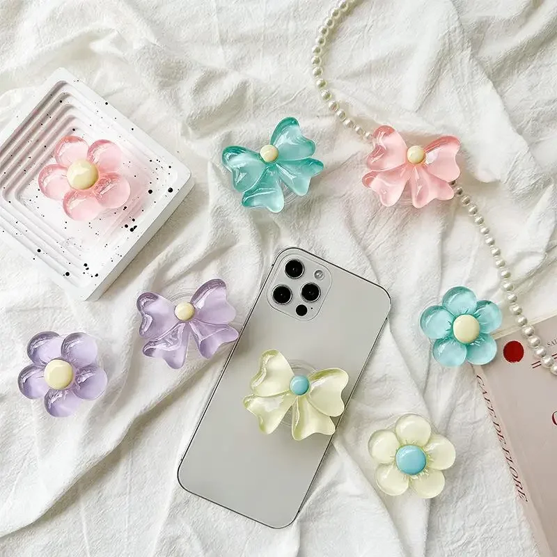 3d bonito transparente flor arco dobrável anel de dedo griptok suporte do telefone para iphone suporte soquete bolso aperto tok suporte