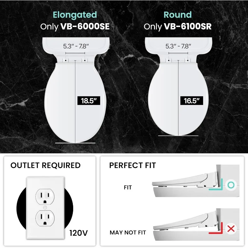 6000SE Elongated Bidet Toilet Seat, Warm Water, LED Light, Heated Seat, White, Dryer, Stainless Steel Nozzle