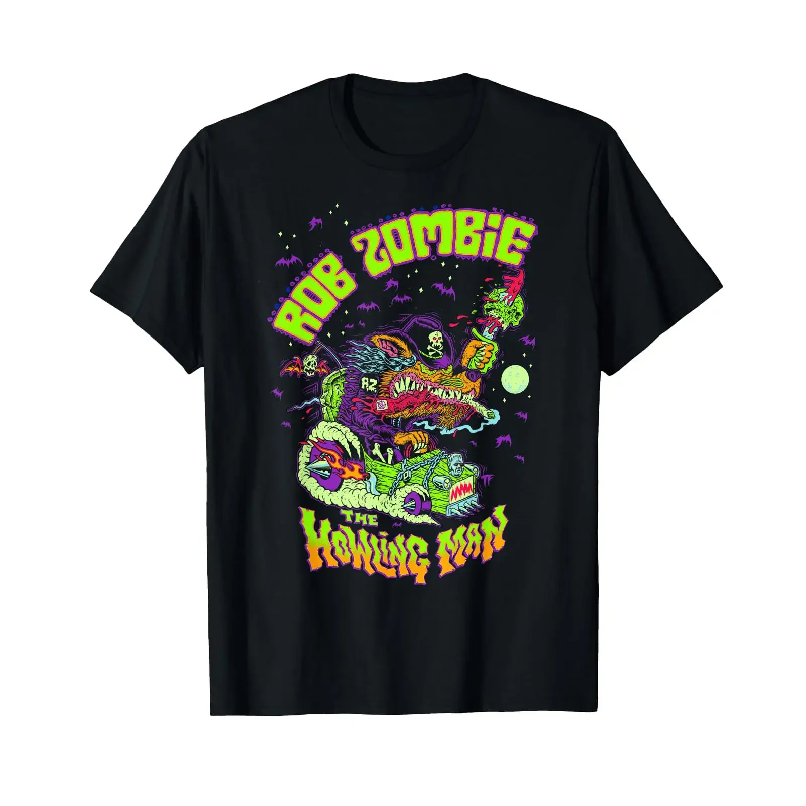 Rob Zombie Big Howling T-Shirt im Vintage-Stil, gewaschen, leicht atmungsaktiv, weich, modisch, stilvoll, dehnbar, Designer-Kleidung mit Grafik
