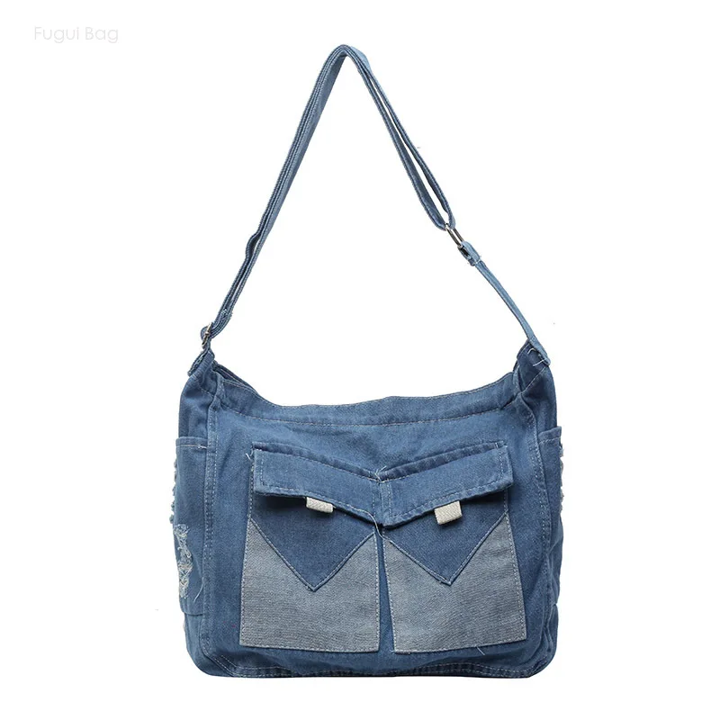 

Women's Crossbody Bag Messenger Bag One Shoulder New Washed Denim Crossbody Bag Large Capacity One Shoulder Student Canvas