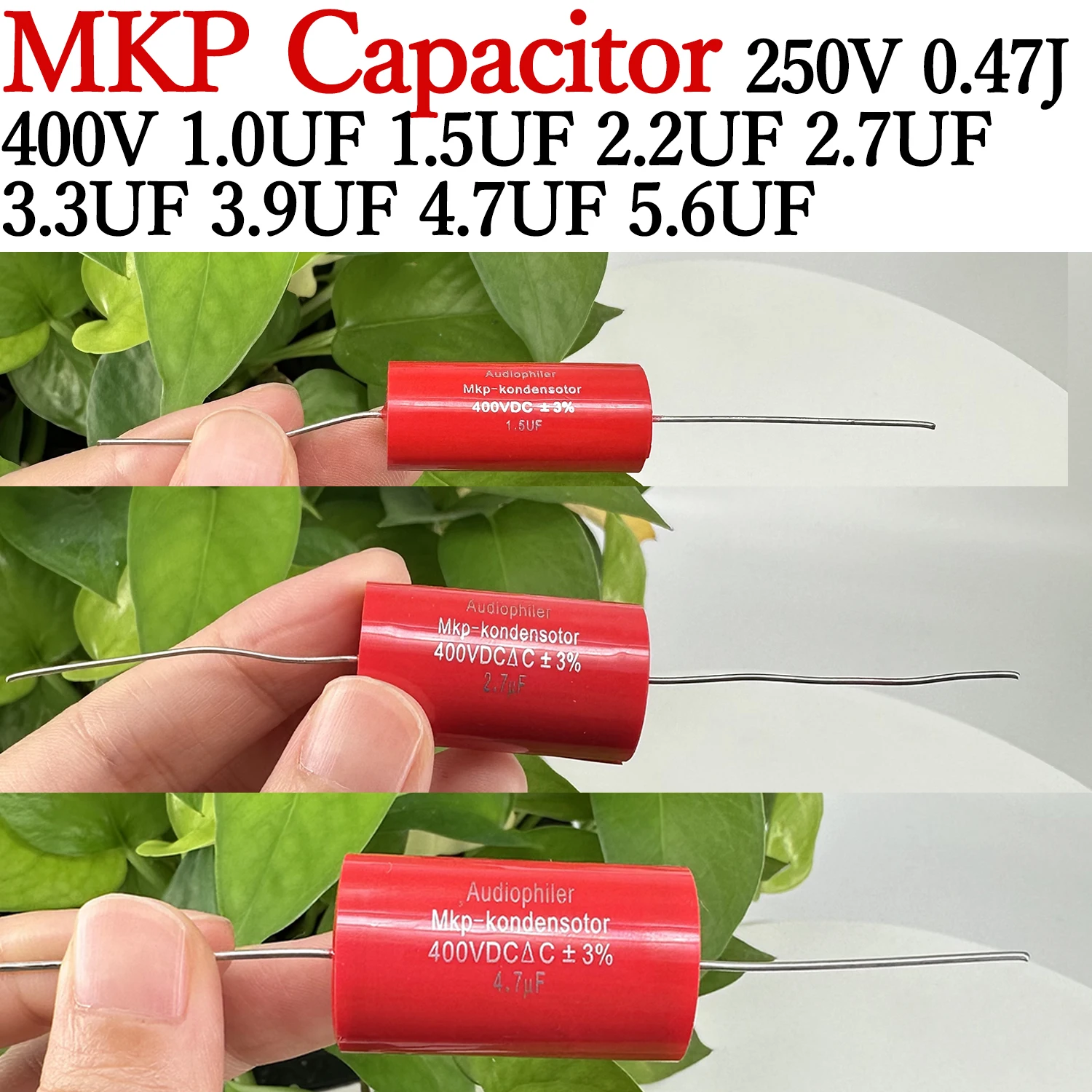 Capacitor Axial MKP Audiophiler, Capacitância de divisão de frequência, Áudio 400V, 4.7UF, 400V, 10UF, 1,0 UF, 1,5 UF, 2,2 UF, 2,7 UF, 3,9 UF, 1Pc