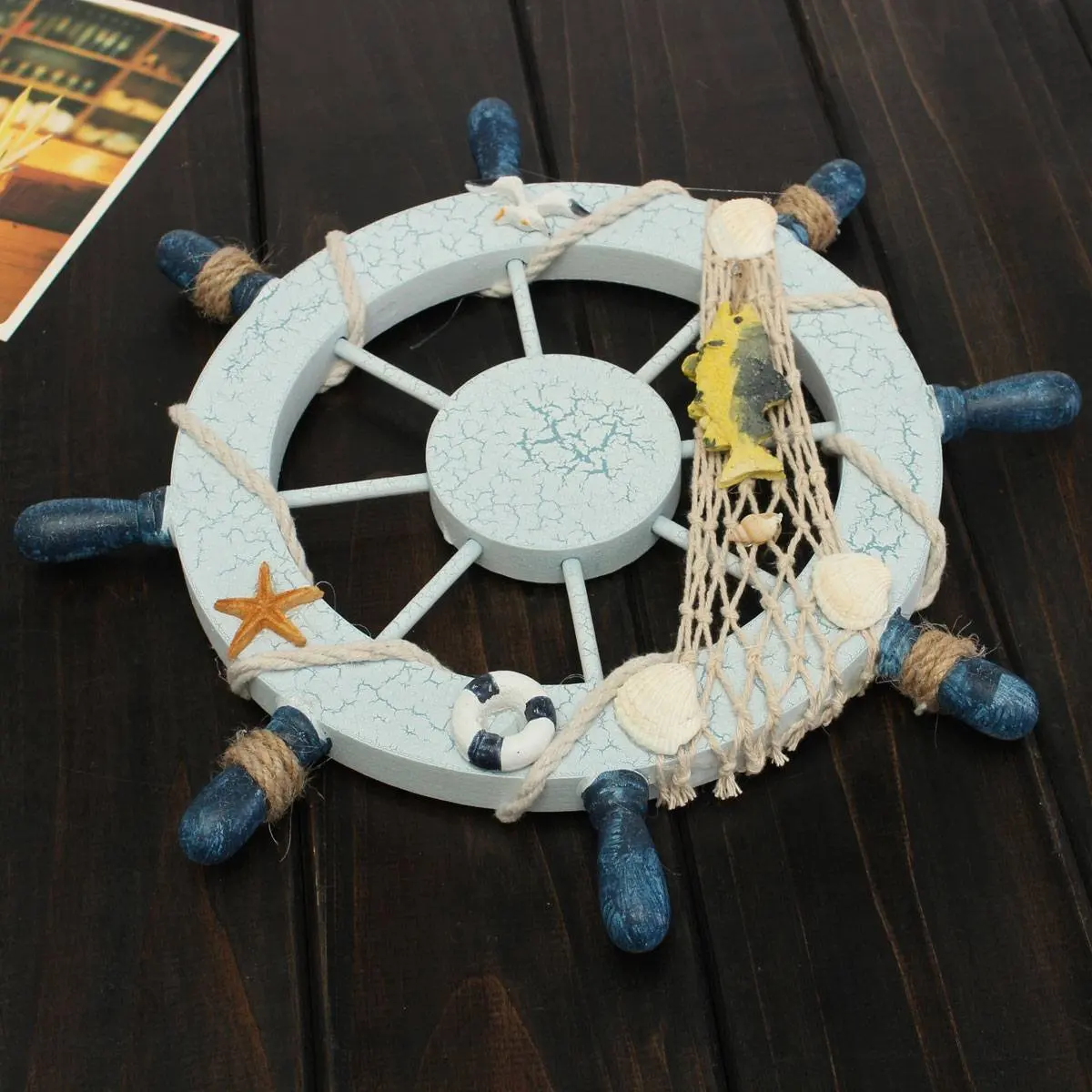 

Wooden Rudder Decoration Beach Boat Ship Steering Wheel Decorations for Home Themed Room Accessories