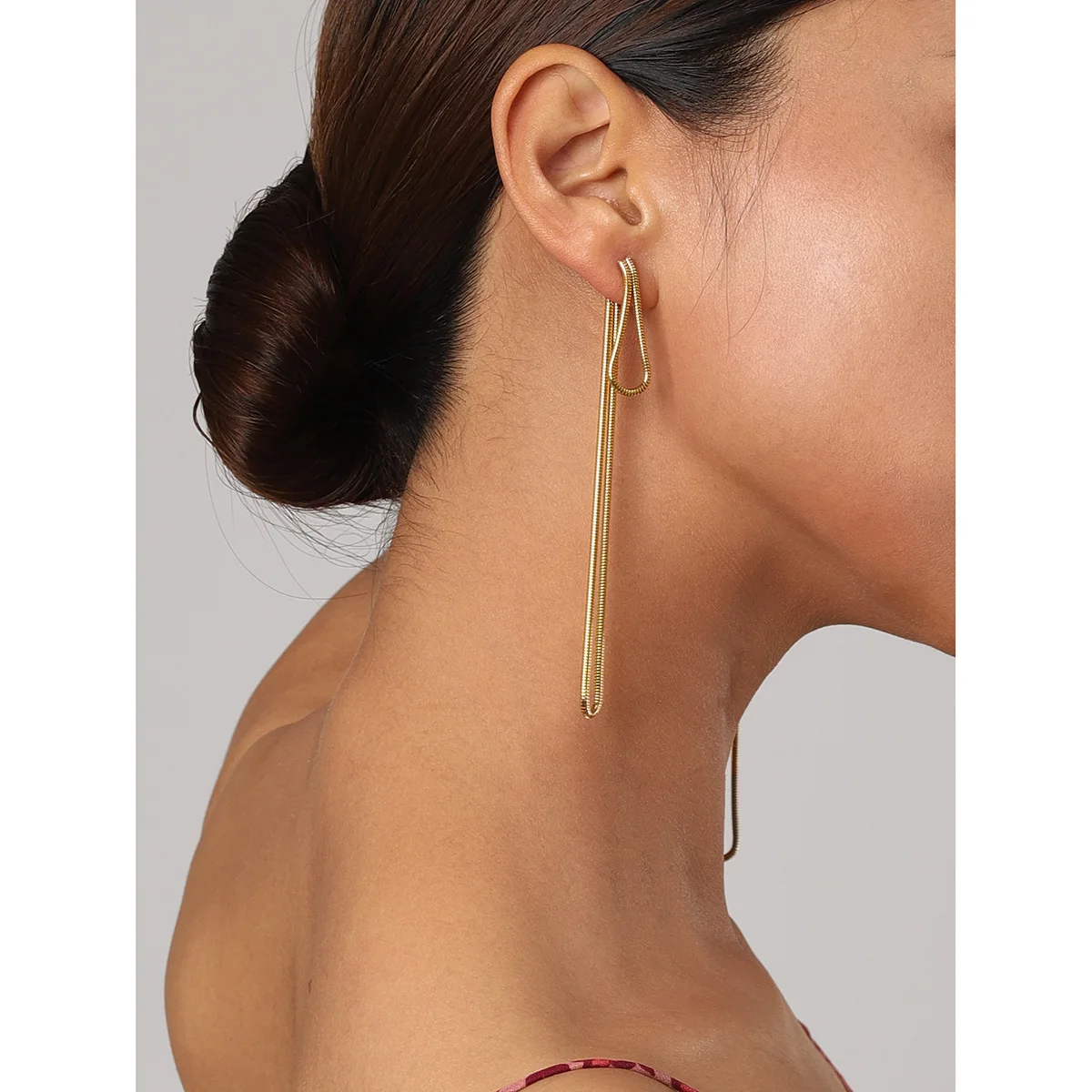 Long Front and Back Round Snake Bone Chain Earrings