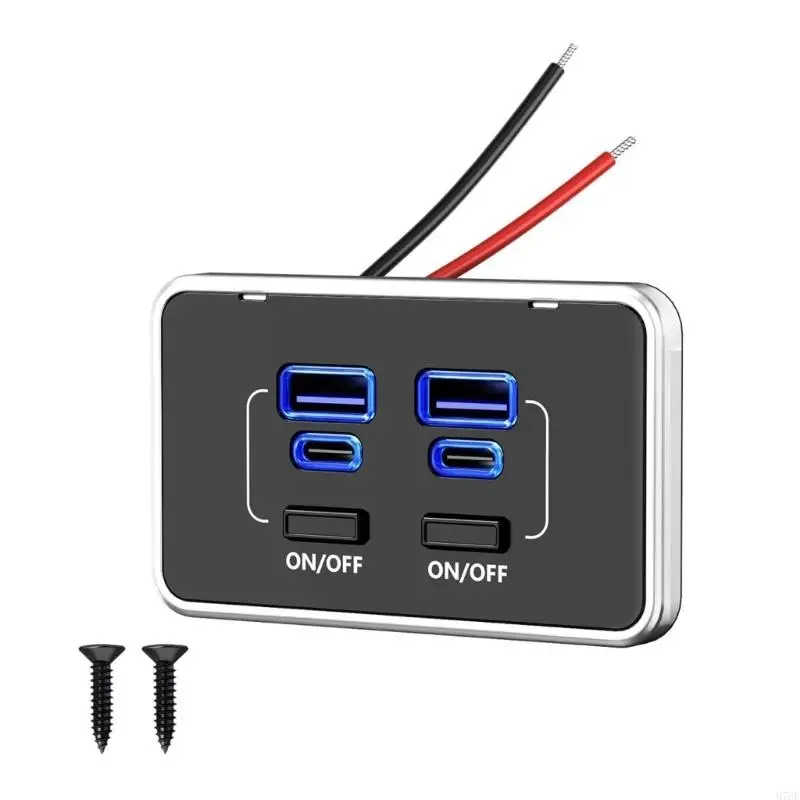 M76E Powerful 78W 4 Port USB C Vehicle Power Adapter With Two Physical Switches Works With Latest Phones And Tablets