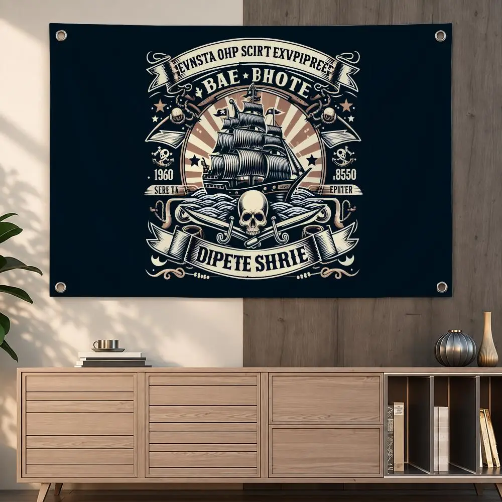 Dark Nautical Adventure Design Pirate Skull ship Flags Indoor Outdoor Wall Hanging Flag Decor Banner Wall Decor