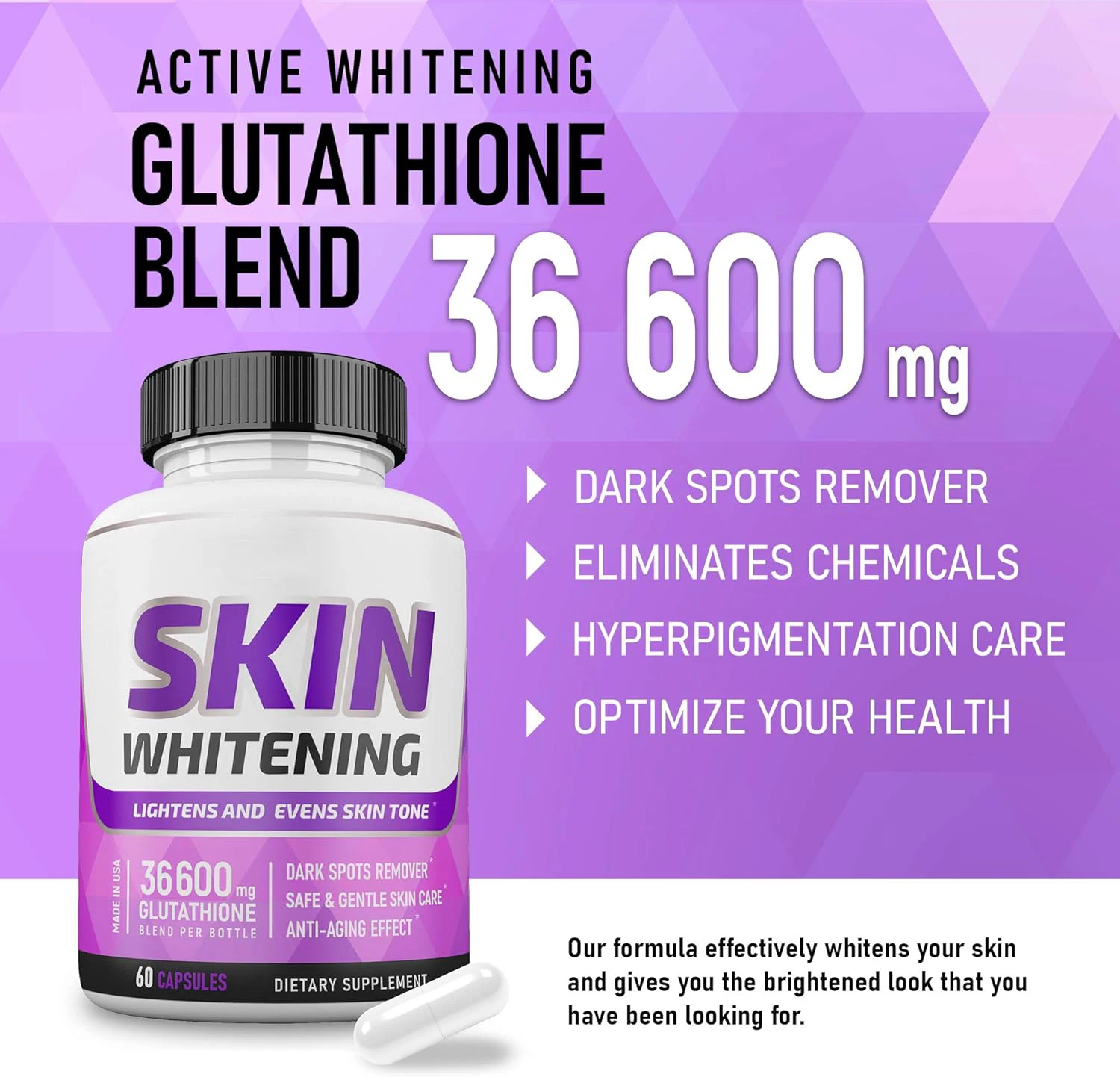 Glutathione Whitening 36600mg Skin Lightening Pills - Whitening Skin Capsules with Vitamin C for Women & Men - Dark Spot Remover