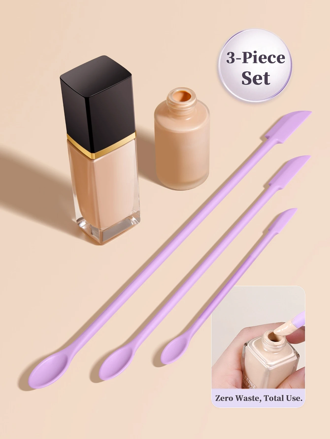3 Pcs Makeup Spatula Set (S/M/L), Silicone Mini Double-Ended Scraper for Cosmetics, Jar Cleaner & Travel Refill Tool, No Waste