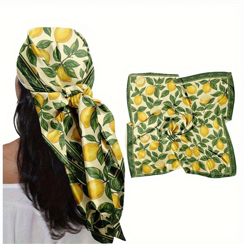 

1pc 88.9cm Headscarf, Soft And Stylish Lemon Print Headscarf, Skin-Friendly And Breathable, Not Stuffy, for Daily Commuting, Shopping, Dates, Girlfriends' Gatherings, Seaside Vacations, Beach Strolls, Out-Of-Town Excursions