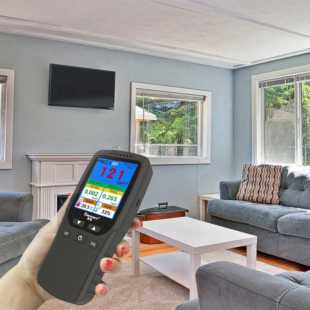 Dienmern DM106A PM2.5/TVOC/HCHO/miernik temperatury/wilgotności przenośne powietrze jakości czujnik Tester z wyświetlaczem LCD, gorąca sprzedaż