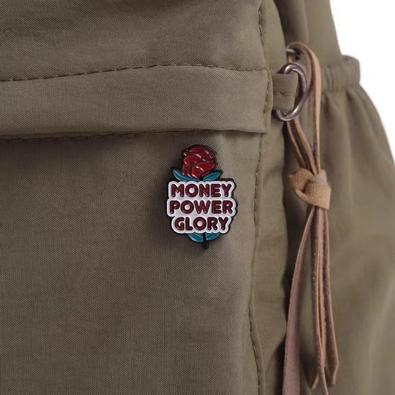 Money Power Glory Enamel Pins Custom Singer Lyrics Red Record Tape Brooches Lapel Badges Hip Hop Cool Jewelry Gift Wholesale