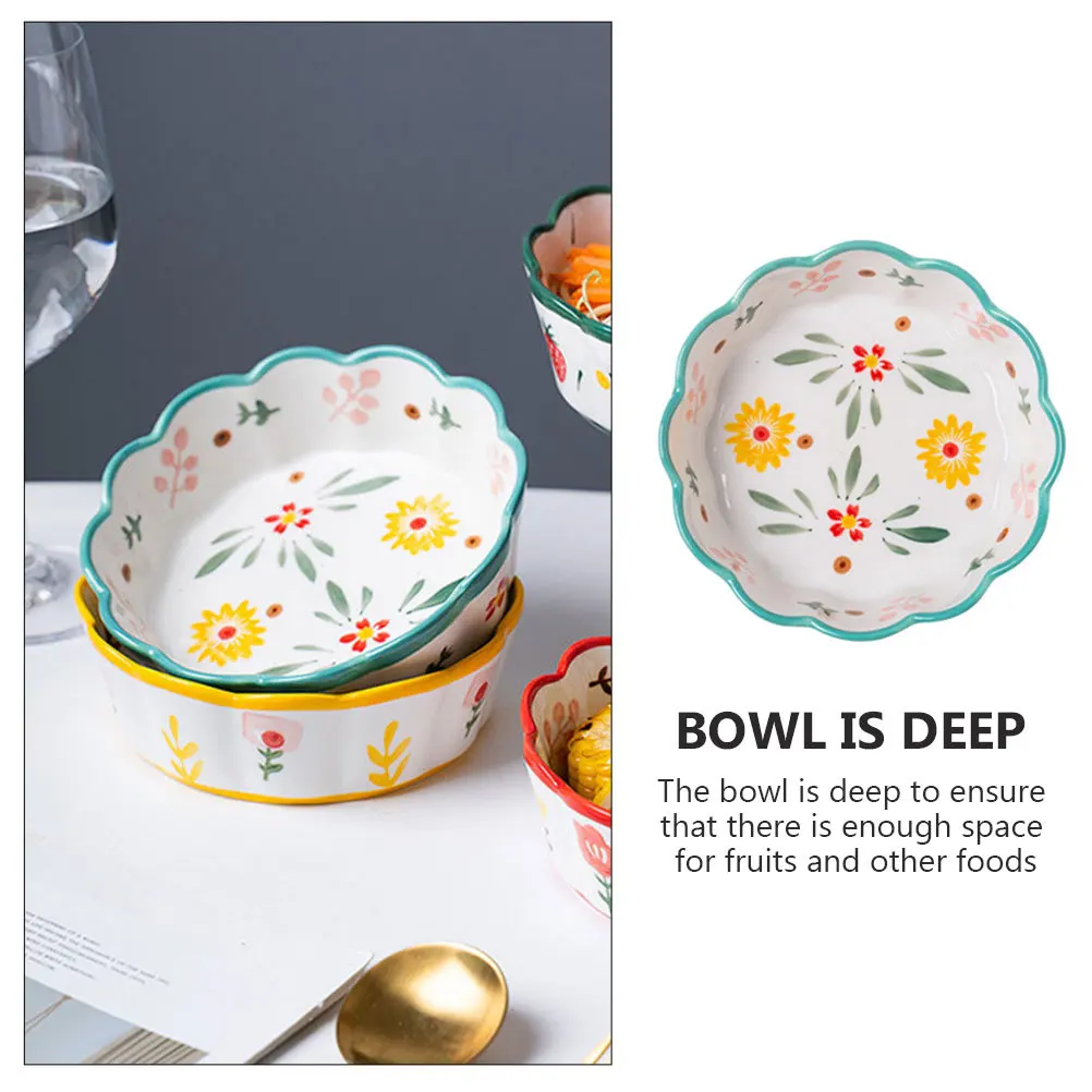 

Adorable Ceramic Salad Bowl Deep Wave Pattern Fruit Dessert Serving Bowl Breakfast Tableware Ceramic Tableware