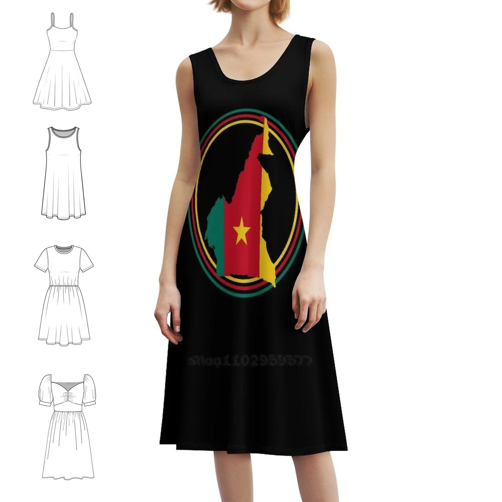 فستان حفلات أنيق للسيدات من الكاميرون على شكل حرف a مع خيارات قصيرة/طويلة/بدون أكمام، حفلة كاميرون كاميرونية فخورة المركزية #1