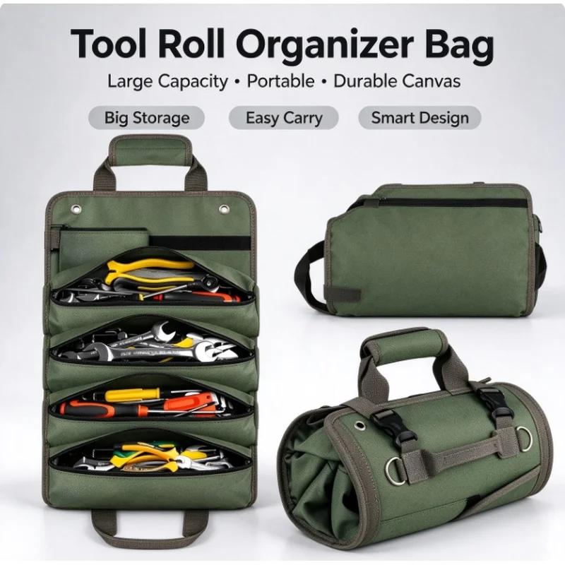 Christmas Stocking Stuffers Multi-Purpose Tool Bag Professional Multi Pocket Hardware Tools Pouch Roll Up Portable Small Tools